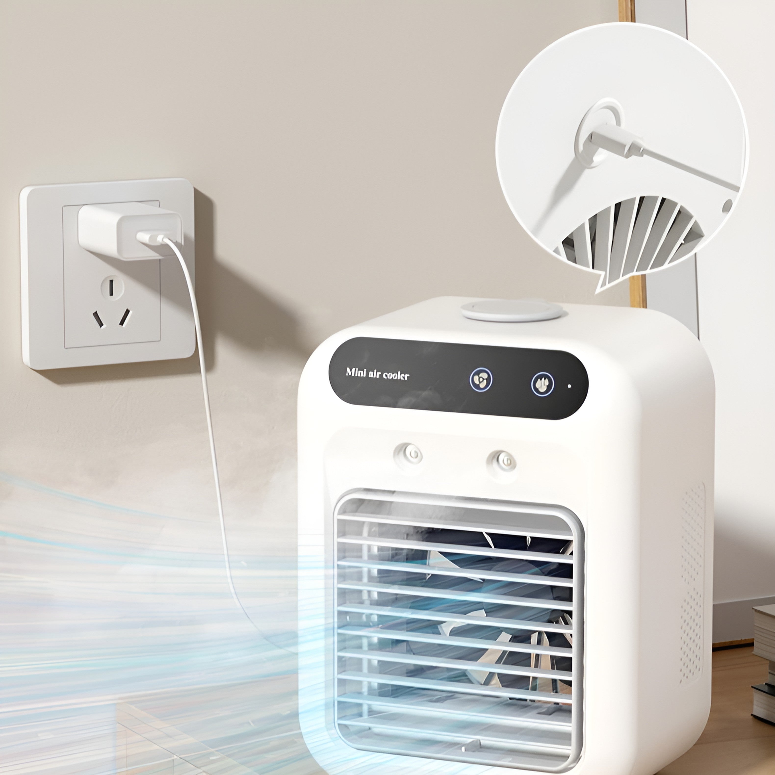 Portable USB Mini Air Conditioner Fan with Mist Spray